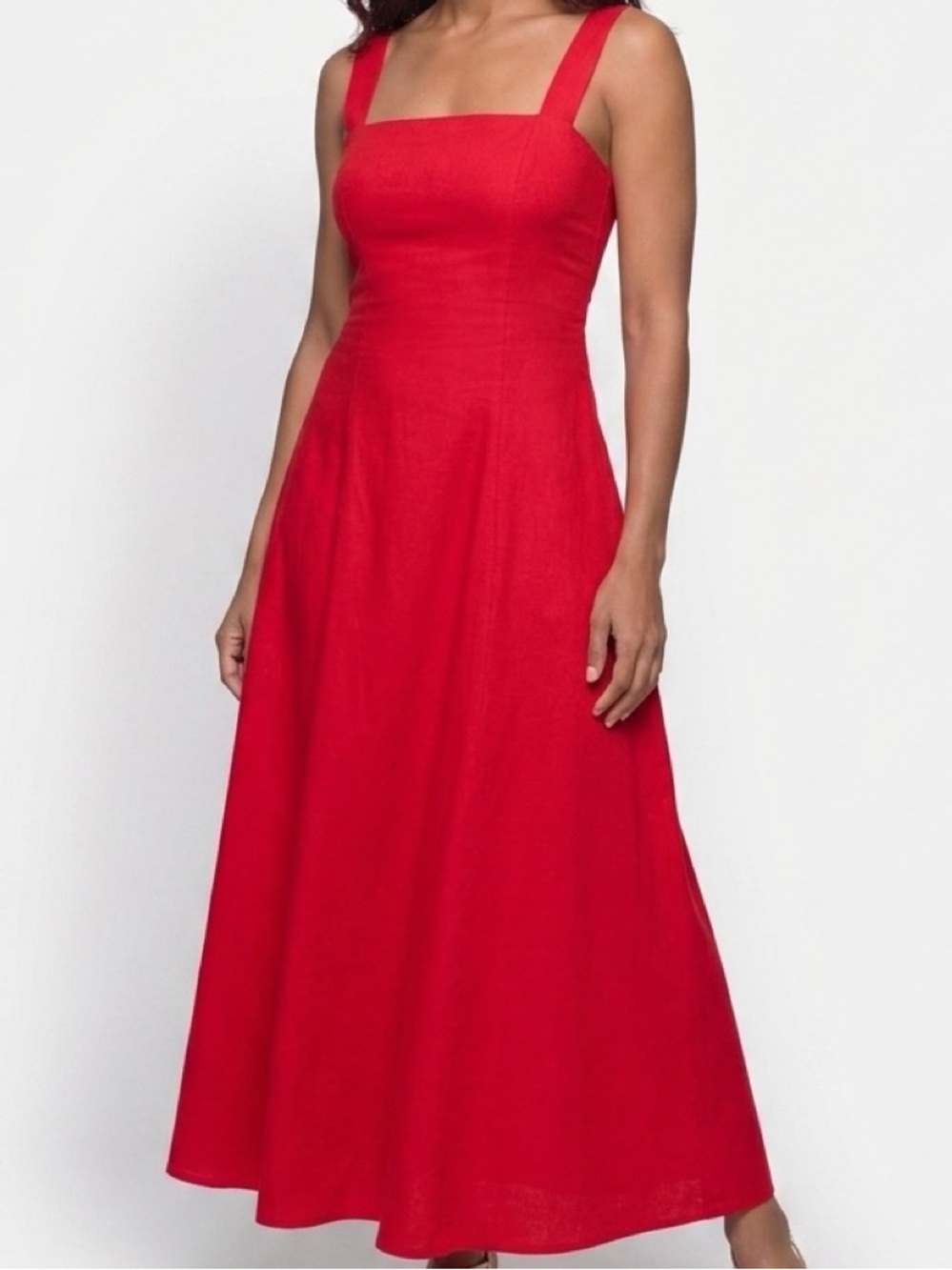 Women’s Red Square-Neck Maxi Dress - Classic Sleeveless Design
